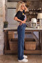 Dark Blue- Snow Washed Palazzo Jeans - 3