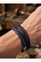 Unisex Pu Leather Combination Bracelet Navy Blue Weave Leather Magnetic Clip Multi-Combination Modern Stylish Accessory Bl28