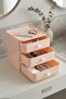 3-Tier Pink Drawer Jewelry Box Makeup and Cosmetic Organizer Drawer Office Desk Organizer
