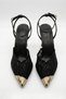 Black Mesh Ankle Strap Metal Gold Pointed Toe Women's Heeled Evening Dress Shoes - 2
