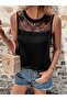 Women's Sleeveless Crew Neck Lace Detailed Viscose Blouse - 2