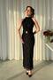Elegant and Stylish Evening Gown/Dress with Glitter, Patterns, and Gold Buckle in Black Color. - 2