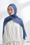 Organic Touch Viscose Blend Patterned Shawl - Navy Blue - Baby Blue