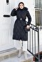 Loren Belted Hooded Quilted Coat Black 6158