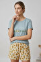 Sunflower Patterned Have a Good Day Text Printed Ornamental Corded Short Sleeve Shorts Pajama Set - 3