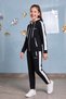 Girl's Potential Thick Striped Hooded Straight-Leg Diver Fabric Tracksuit Set Esf7016 - 6