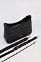 Women's Premium Zippered Patterned Black Belt Strap Chain Detailed Hand Shoulder Crossbody Bag Alba - 8