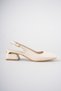 Women's Beige 4cm Thick Heeled Stylish Shoes - 5