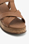 Tan Genuine Leather Cross-Strapped Wedge Sole Women's Sandals - 3