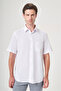 White Hard Collar Short Sleeve Pocket Comfort Fit Cotton Shirt 1004260258
