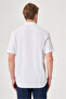 White-Burgundy Buttoned Collar Short Sleeve Pocketed Oxford Comfort Fit Cotton Shirt 1004260187 - 5
