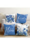 Blue Rose and Butterfly Patterned Runner and Set of 4 Throw Pillow Covers Family Home - 5
