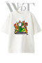 Cartoon Godzilla Design Printed Unisex White Oversize T-Shirt