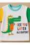 100% Cotton Pocketed Dinosaur Printed Double Baby Set with Snap Fasteners at the Neck - 5