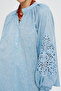 Women's Blouse with Openwork Lace Detail on the Sleeves and High Collar - 2