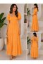 Busem Dress Women's Green-Orange-Giped Waist Square Neck Balloon Sleeves Layered Long Summer Dress - 2