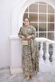 Green Dress with Elastic Sleeves and Buckle Detail