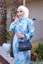 Blue Skirted Patterned Viscose Dress - 3