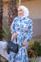 Blue Half-Buttoned Layered Dress with Elastic Sleeves - 3