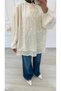 Women's Striped Design Voile Shirt with Lace-Up Collar - 2