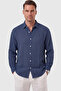 Navy Blue 97% Cotton Muslin Fabric Breathable Summer Comfortable Cut Men's Shirt 2602619 - 4