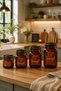 Set of 4 Amber Glass Jars with Locking Lids (500 ml + 750 ml + 1 Liter + 1.5 Liter) Airtight Storage Jar - 3