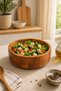 Wooden Salad Bowl - Round Fruit Serving Tray - Decorative Solid Beech (20cm) - 2