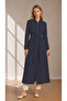 Belted Jacquard Texture Detailed Indigo Giy Çık 0346