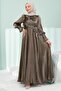 Mink Side Tie Sleeve Detailed Janjan Evening Dress - 3