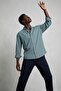 Men's Striped Regular Fit Khaki Linen Shirt - 5