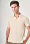Beige Polo Collar Short Sleeve Relaxed Fit Flexible Non-Curling Collar Technology T-Shirt 1011260176 - 3