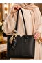 Women's Stylish Design 6-Section Large Shoulder Bag Black - 3