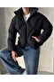 Women's Black Diamond Patterned Stand Collar Puffer Coat Crop Short Fiber Filled Coat - 3