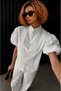 Ecru 100% Cotton Linen High Collar Balloon Sleeve Design Set - 4