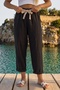 Italian Black Pocketed Belted Elastic Waist Shalwar Leg Casual 100% Linen Woven Trousers 85 60 - 3
