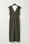 Khaki Double-Breasted Collar Sleeveless Robe with Elastic Shoulder Gathering Casual Muslin Long Woven Dress 120 52 - 2