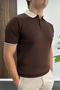 Men's Striped Detailed Polo Collar T-Shirt Brown Edw497 - 2