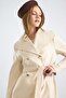 Woven Collar Metal Buttoned Double Breasted Coat Ekru 3168 - 6