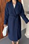 Women's Long Linen Trench Coat |   Double-Breasted Collar Belted Double-Button Oversized Trench Coat - 3
