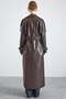 Long Leather Trench Coat with Epaulet and Cape Detail, Snap Closure, Brown 6877 - 7