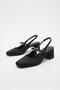 129-2670 Satin Chain Stone Buckle Detailed 5 cm High Thick Heel Women's Shoes