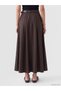 Vizyon New Season Brown High Waist Belted Pleated Flared Women's Skirt - 4