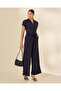 Women Navy Plain Ladder Lace Detailed Wide Leg Trousers - 5