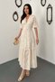 Women's Ecru Ruched Detailed Lace Brode Dress - 2