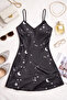 Starry Sky Patterned Satin Nightgown with Straps Tm1387