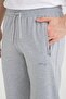 Men's Gray Regular Fit Waist-Tie Belted Pocketed Straight-Leg Combed Cotton Fabric Sweatpants - 2