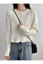 Women's Pleated Basic Soft Textured Ecru Knitwear Cardigan - 2