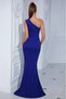 Women's Saks Blue One-Shoulder Draped Detailed Deep Slit Sleeveless Long Evening Dress - 3