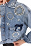 Women's Designer Denim Jacket with Stone Embellishments, Blue Oversize Fit Jeans Coat