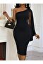 Women's One-Shoulder Open-Shoulder Cape Midi Imported Crepe Dress